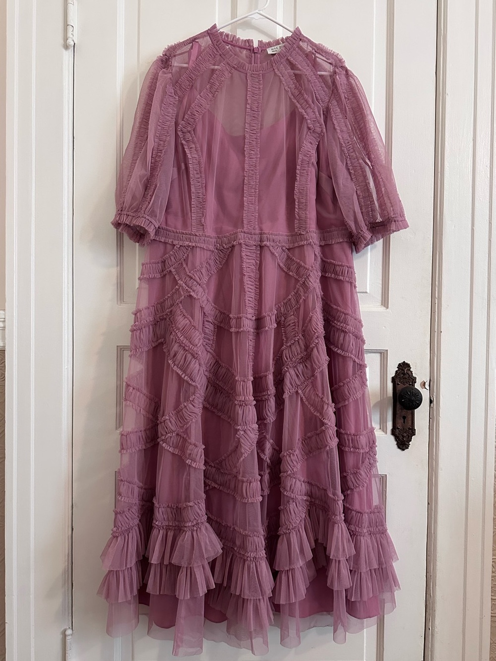 Mac Duggal High Neck A-Line Ruffle Midi Dress Antique Rose Pink Size 22 #8058 - Picture 5 of 9